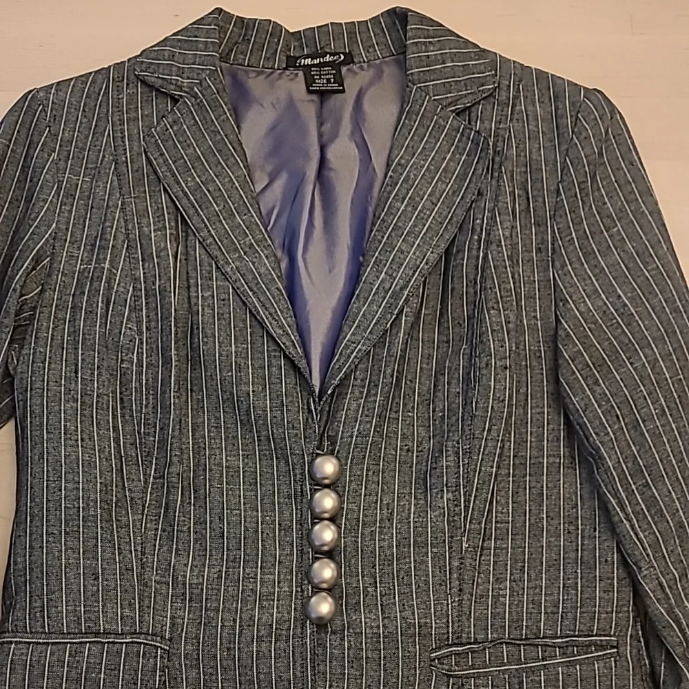 EUC VTG Mandee Linen/Cotton Blend Pinstriped Blazer - Picture 4 of 11